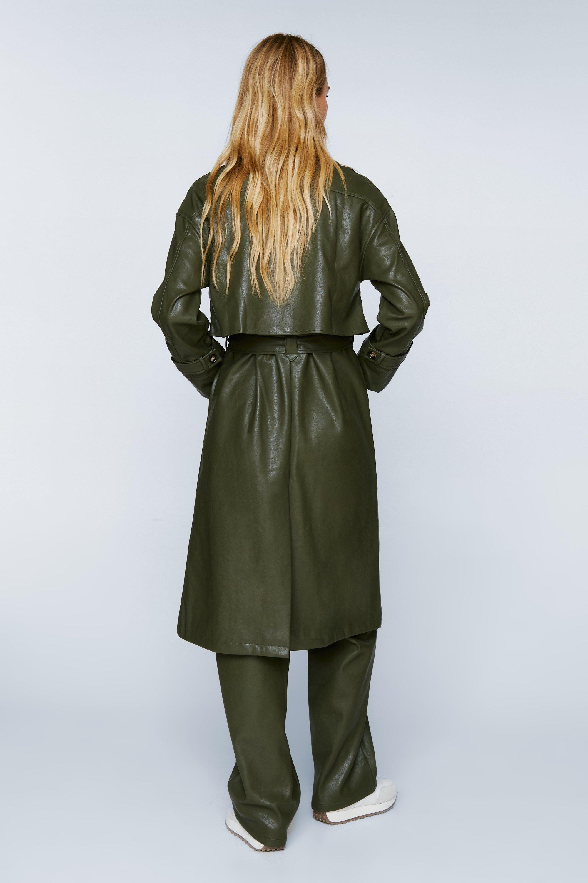 Green on sale leather trench